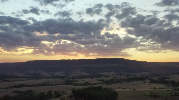 Sunset rural landscape aerial view. Nature scenery alt