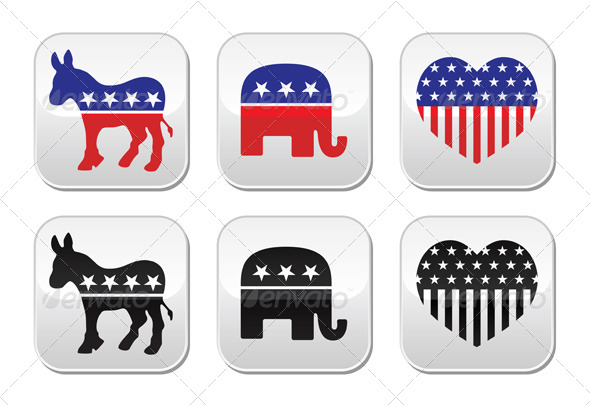USA Political Parties Buttons - Decorative Symbols Decorative