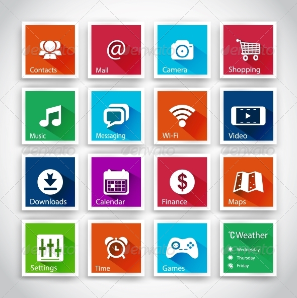 Icon Series in Metro Style with Long Shadow - Web Technology