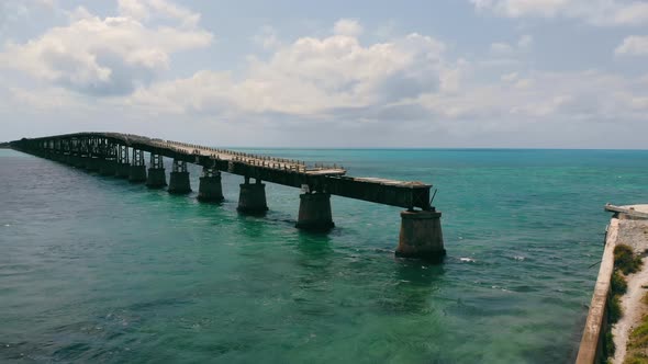 Broken Bridge Running Over Ocean Surface in Florida Keys USA alt