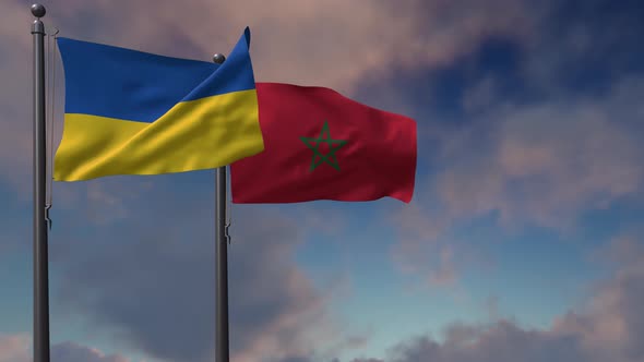 Morocco Flag Waving Along With The National Flag Of The Ukraine - 4K alt