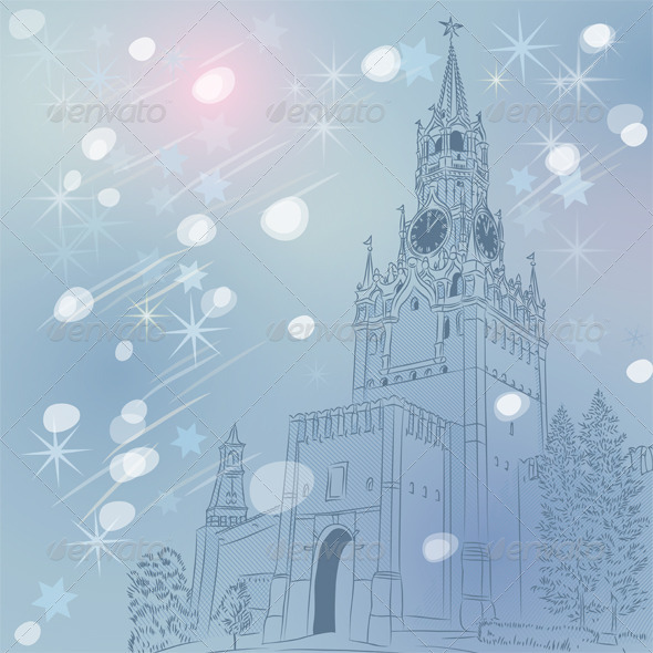 Christmas Cityscape of the Moscow Kremlin - Buildings Objects