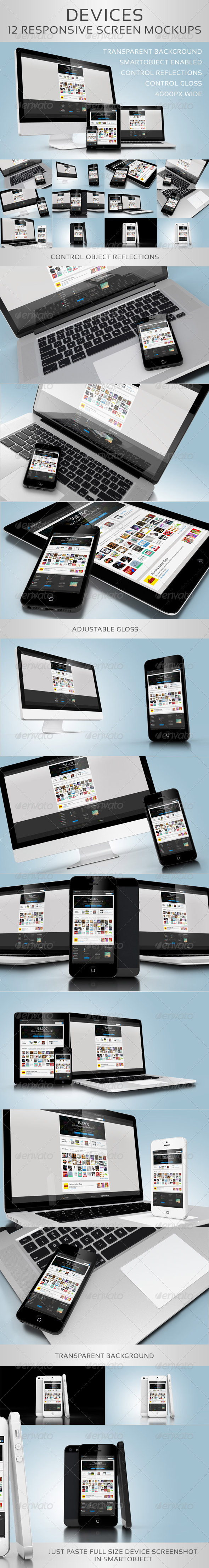 Devices - 12 Responsive Screen Mockups - Multiple Displays