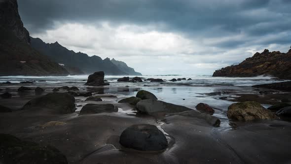 Taganana beach with beautiful rocks and black sand in Tenerife, Canary Islands alt