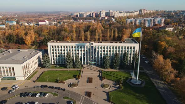 Autumn City Of Rivne Ukraine, Regional Council. Aerial Shot