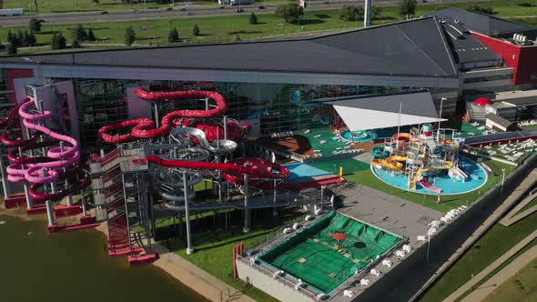 Top View of the Water Park in Zhdanovichi and the Ring Road in Minsk.Belarus alt