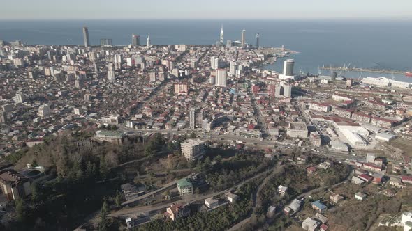 Aerial view of Batumi coastline, Port, harbor and bay, Georgia 2021 alt