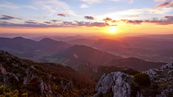 Beautiful Colorful Sunset in the Rocky Mountains in the Carpathian Countryside