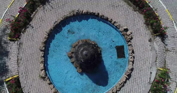 Small Fountain In Pool Drone