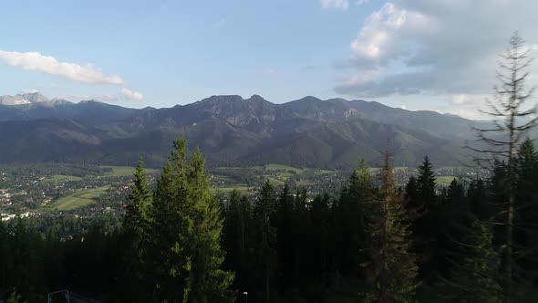 Aerial view of mountains in summer. Giewont mountain massif in the Tatra Mountains in Poland