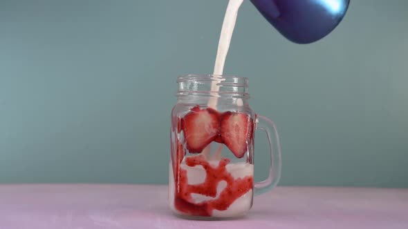 Close-up Milkshake with Strawberries