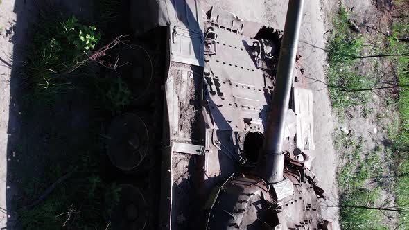 Vertical Video of a Destroyed Russian Military Equipment During the War in Ukraine alt