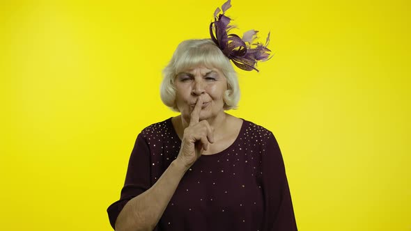 Senior Old Woman Zipping Lips and Looking Scared, Covering Mouth Promising To Keep Secret, Silence alt
