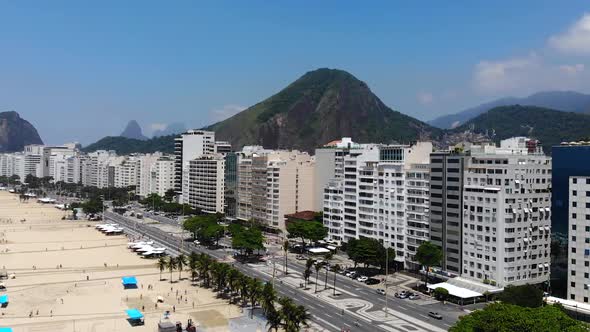 Copacabana, Hills, Mountains, Buildings (Rio De Janeiro, Brazil) Aerial View, Drone Footage alt
