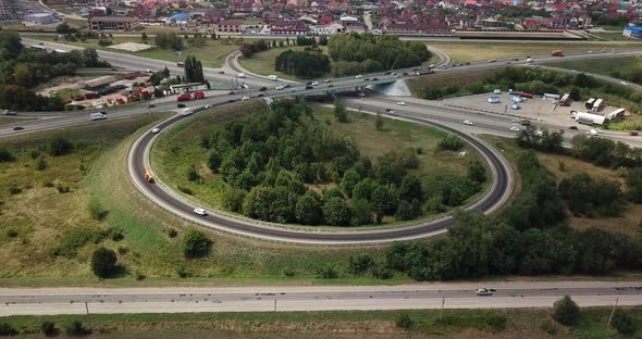 Top Down Aerial View of Transportation Highway Overpass, Ringway, Roundabout alt