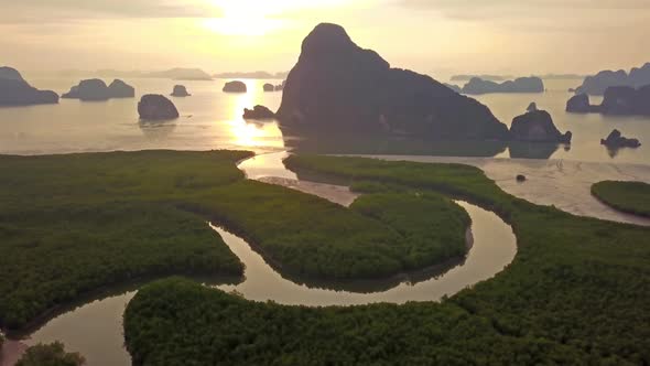 Aerial top view of Samet Nangshe in Phang Nga Bay, Thailand alt