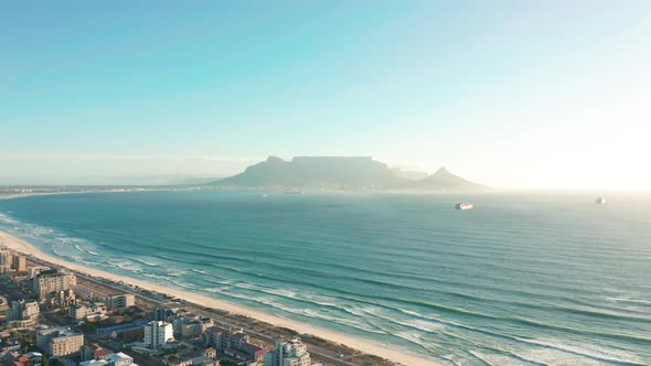 Flight Over Bigbay Beach Towards Cape Town South Africa and Table Mountain