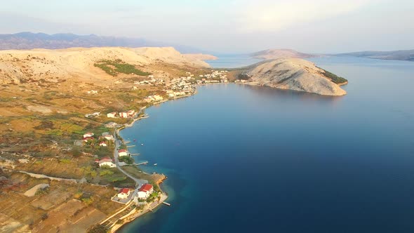 Flying above above vacation properties on the island of Pag alt
