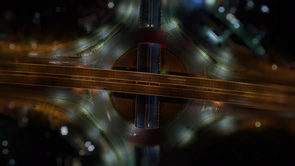 4K footage : aerial view from a drone flying over roundabout alt