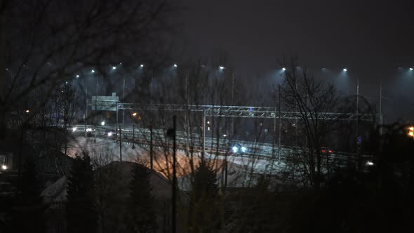 View of the Expressway in Winter at Night