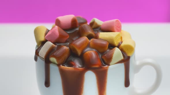 Different Color Marshmallow in Cup with Chocolate