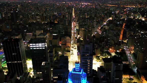 Cityscape aerial landscape of downtown Sao Paulo Brazil. Landmark city. alt