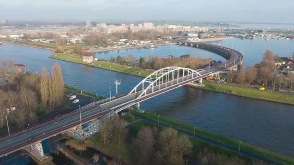 Aerial Hyperlapse of the Enneus Heermabrug Near Ijburg in Amsterdam The Netherlands alt