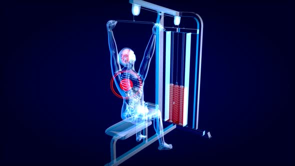 4K Abstract 3D art of a man on the Lat pulldown machine alt