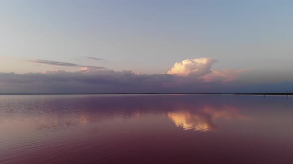 Aerial View Tilted Downward Shot Pink Salt Lake Low Key alt