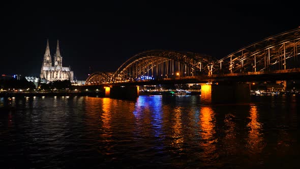Beautiful cityscape of Cologne, Germany  with cathedral at night