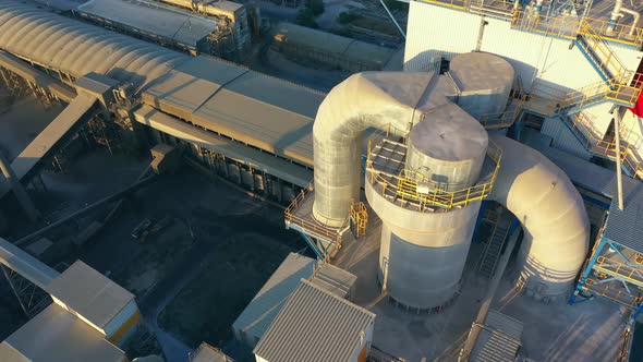 Aerial Top View Cement Plant Factory Manufacturing
