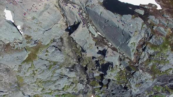 Top-down view of Trolltunga rock in Norway