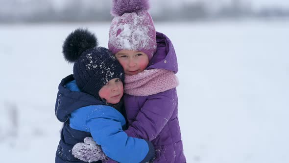 happy children in winter park.