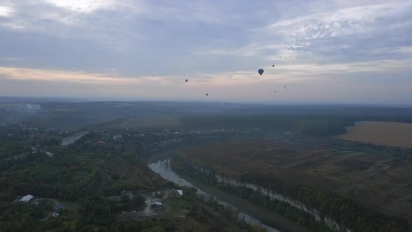 Ukraine October 3, 2020, Kamyanets Podolsk Balloon Festival, Morning Launch. Cloudiness