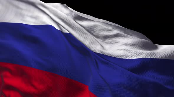 Realistic 4K Russia national flag seamless looping waving animation
