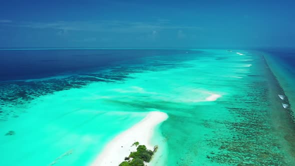 Aerial top view abstract of perfect coastline beach break by transparent water and white sandy backg alt