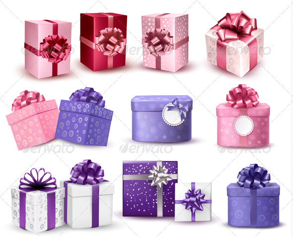 Set of Colorful Gift Boxes with Bows and Ribbons - Christmas Seasons/Holidays