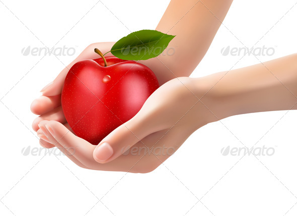 Red Ripe Apple in a Hands. Concept of Diet. - Food Objects