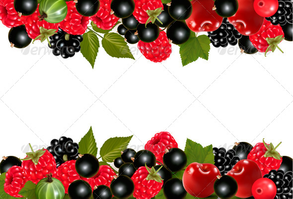 Background with Fresh Berries and Cherries. - Food Objects