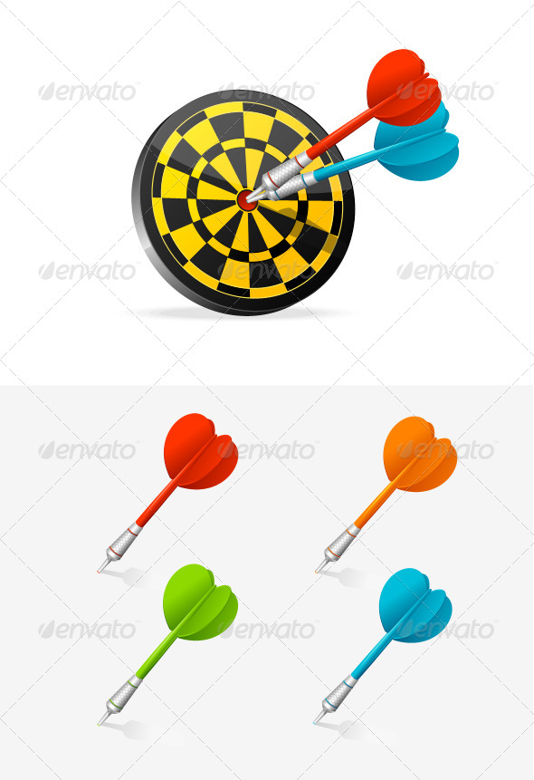 Classic Darts Board with Colorful Darts. - Sports/Activity Conceptual