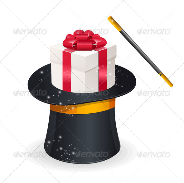 Magic Hat and Gift Box. Present Concept - Birthdays Seasons/Holidays