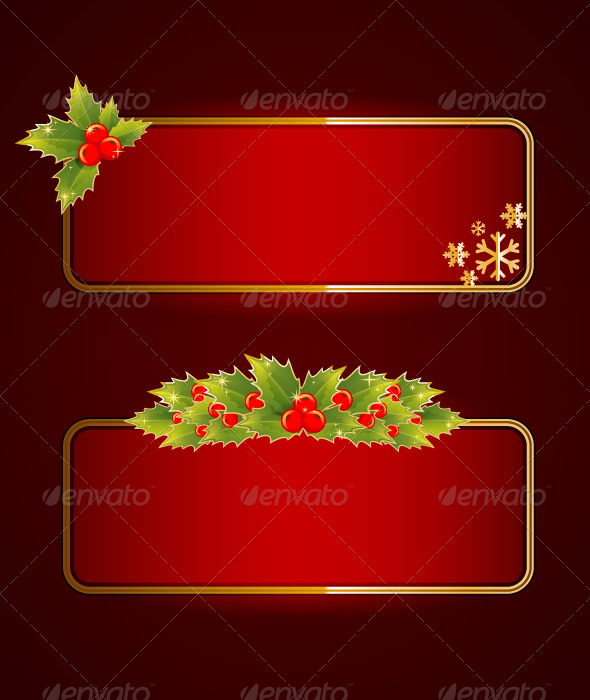 Christmas Blank Banners Set with Holly Berries - Christmas Seasons/Holidays