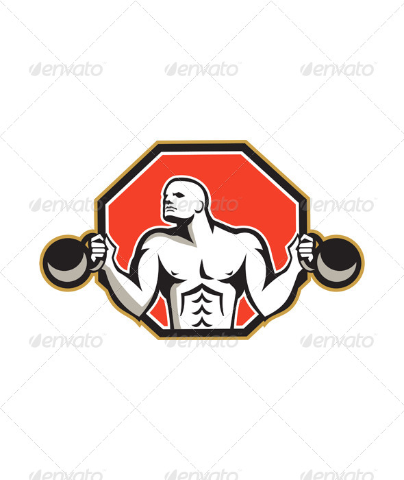 Strongman Lifting Kettlebell Front Retro - Sports/Activity Conceptual