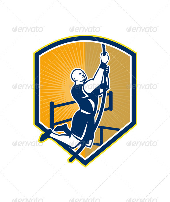 Cross-fit Athlete Rope Climb Retro - Sports/Activity Conceptual