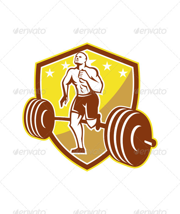 Crossfit Athlete Runner Barbell Shield Retro - Sports/Activity Conceptual