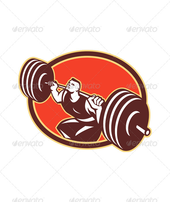 Weightlifter Lifting Barbells Crossfit Retro - Sports/Activity Conceptual