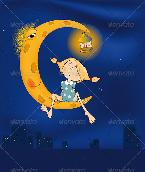 The Girl and the Moon Cartoon - People Characters