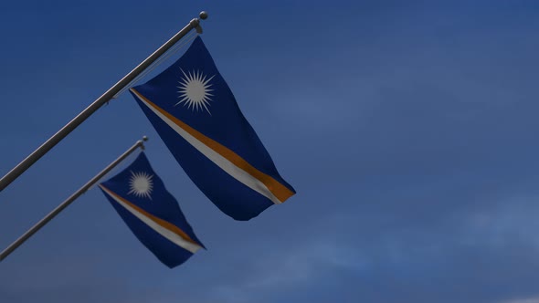 Marshall Islands Flags In The Blue Sky - 4K
