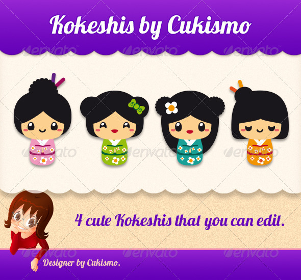 Cute Kokeshis - Characters Vectors