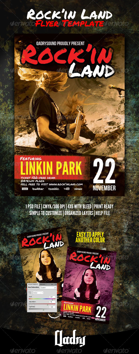 Rock'in Land Flyer Template - Clubs & Parties Events